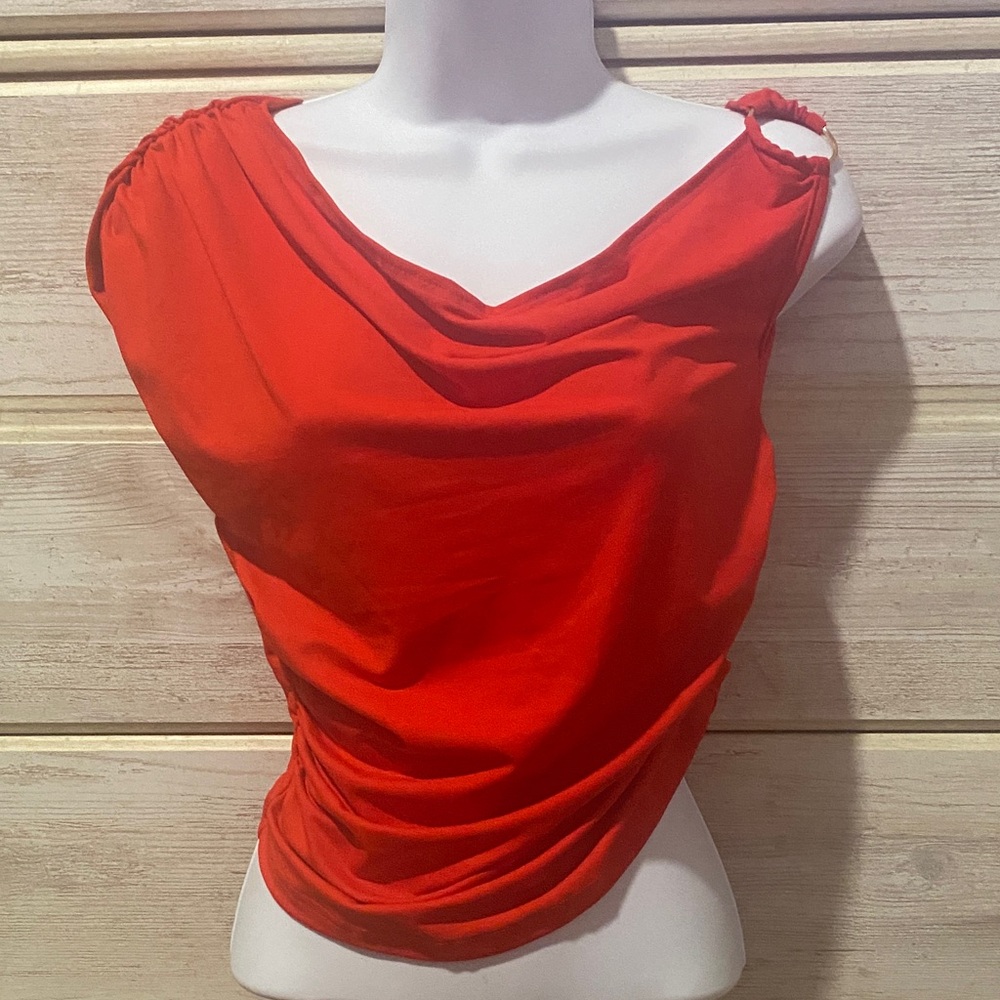Elegant Red Draped Women's Top